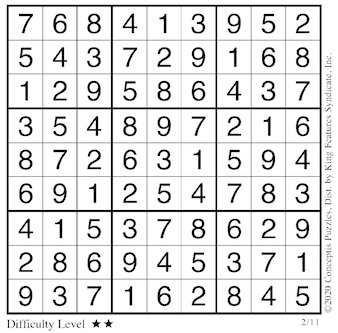 Sudoku answers for Feb. 10
